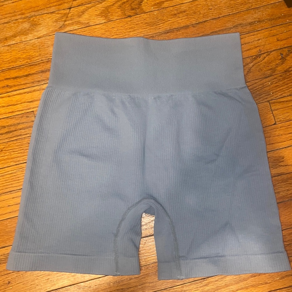 Blue Ribbed Biker Shorts